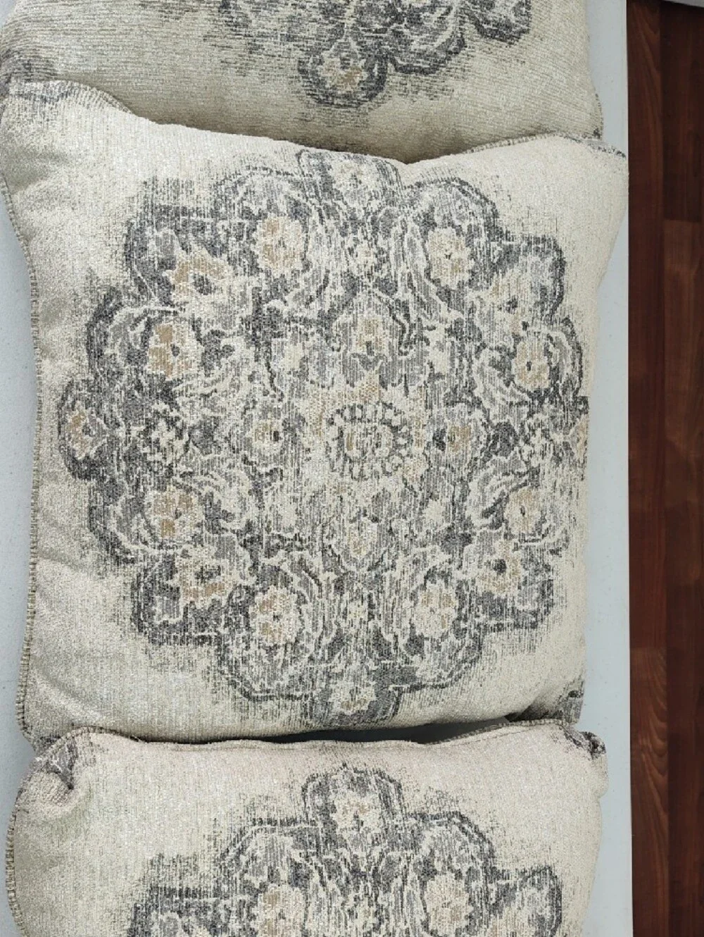 Decorative Medallion Throw Pillow - Cream and Gray